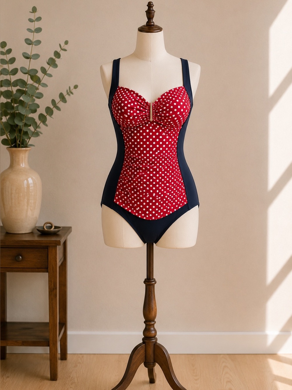SKYE Retro Polka Dot One Piece Swimsuit Black Red Size M